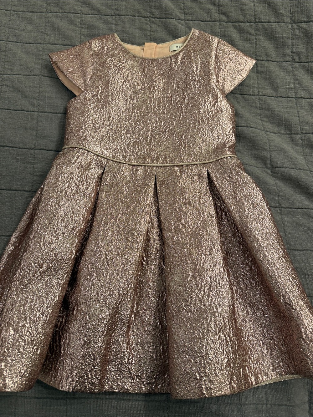 Reiss Metallic Rose Gold Pleated Celebration Dress